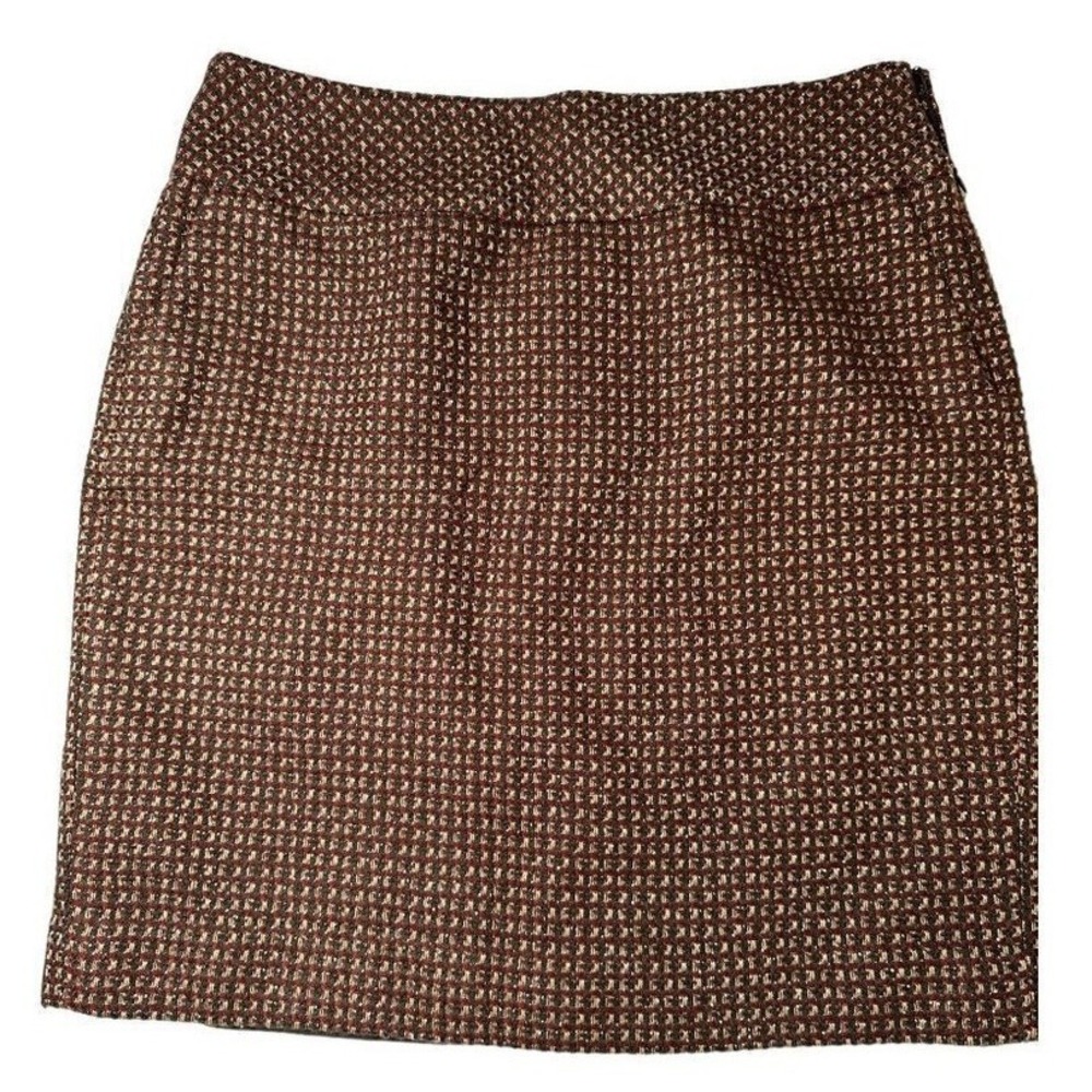 Ann Taylor LOFT Tweed Pencil Skirt Burgundy Brown Metallic Sparkle Size 8